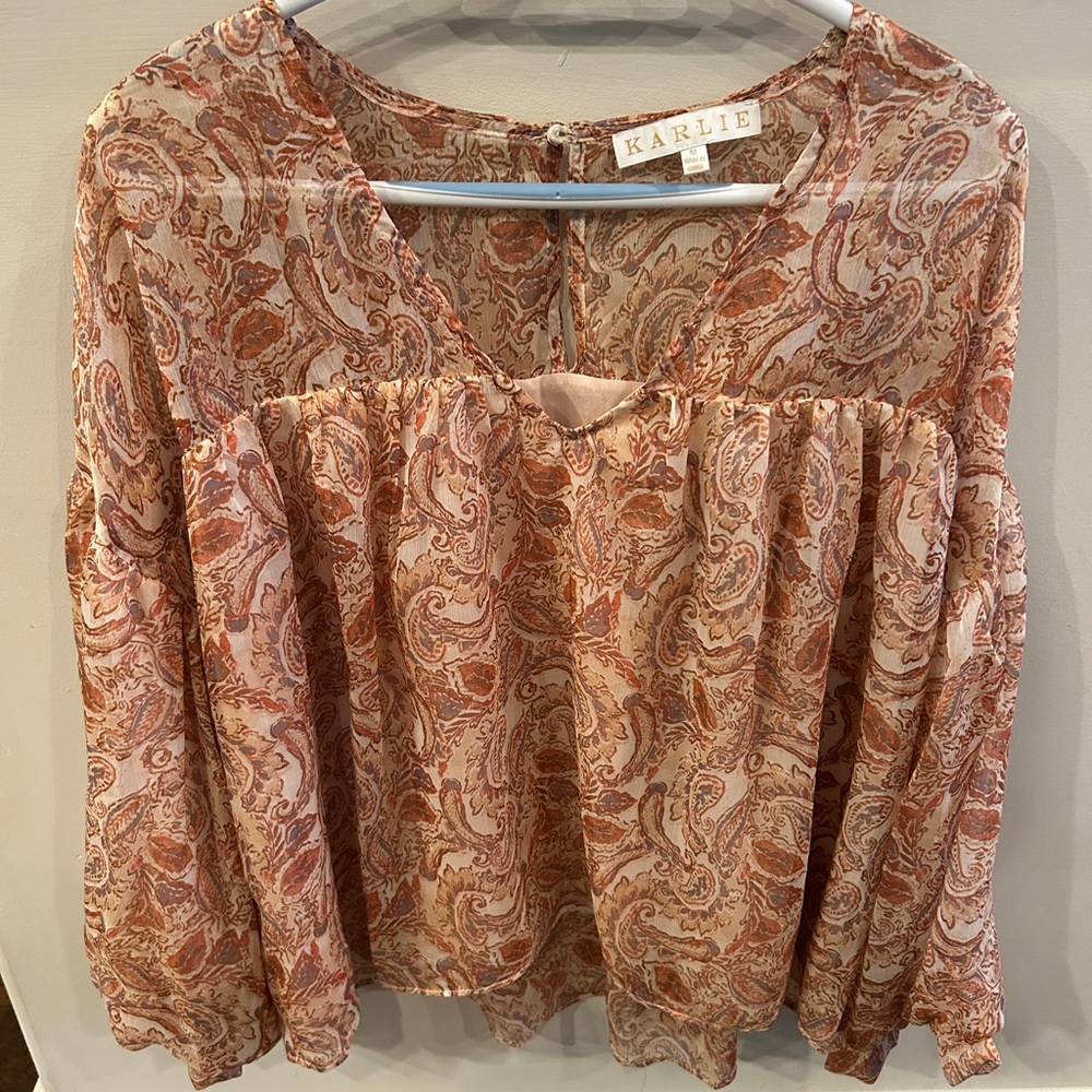 Karlie Pink and Orange Pleated 3/4 Sleeve Blouse